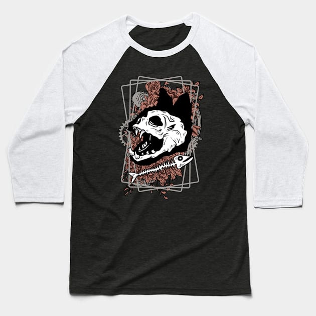 Cat Skulls II Baseball T-Shirt by DeathAnarchy